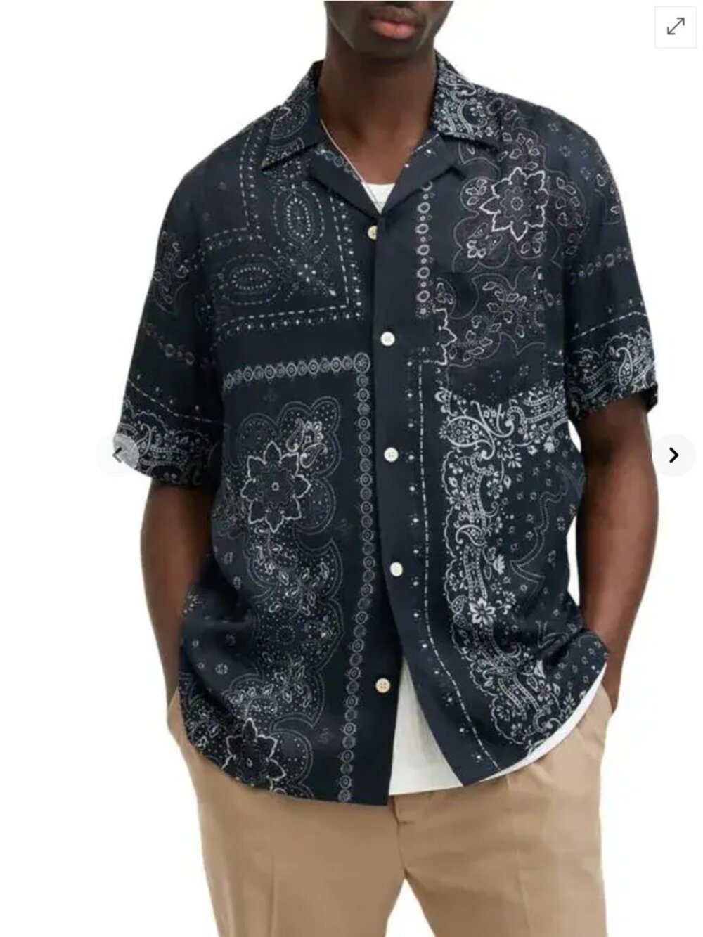ALLSAINTS Men's Jalisco Bandana Print Camp Shirt Button Down Short Sleeve XXL